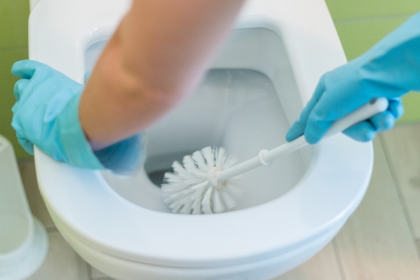 Scrub with an Old Toothbrush or Scrub Pad in toilet