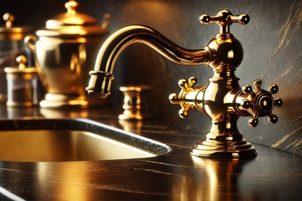 Polished Brass Faucets: Adding Warmth To Your Black Countertop