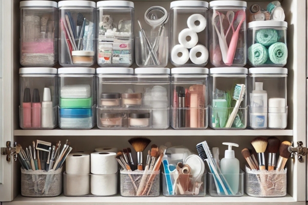 Incorporating Clear Containers For Easy Visibility Organize Bathroom Cabinets Without Drawers