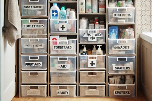 Use Stackable Bins And Baskets Organize Bathroom Cabinets Without Drawers