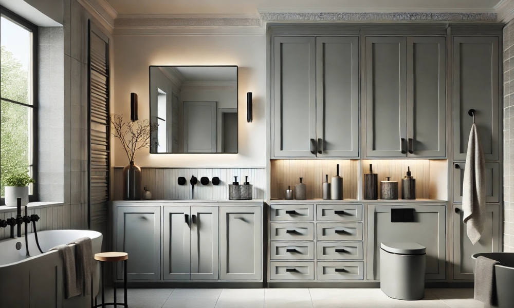 Gray Bathroom Cabinets With Black Hardware