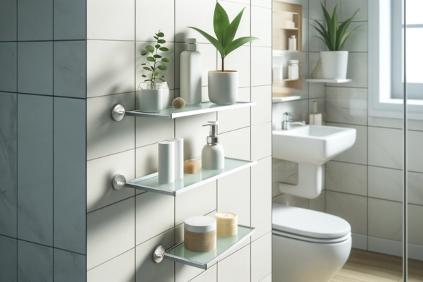 Adhesive Shelves Create Bathroom Shelves Without Drilling