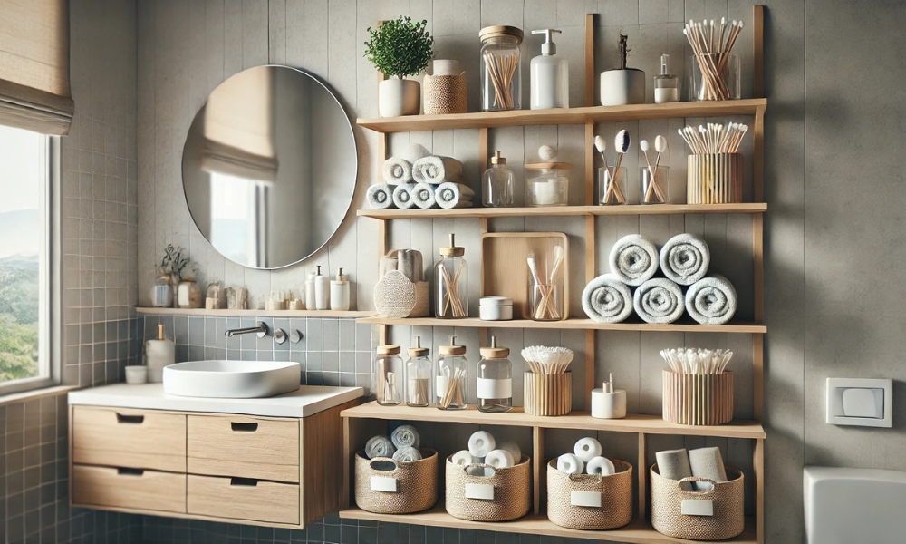 How To Organize Open Shelves In Bathroom