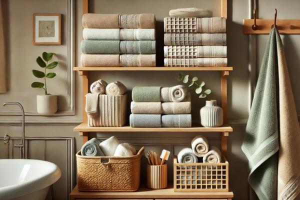 Layer With Towels And Textiles  Decorate Bathroom Shelves