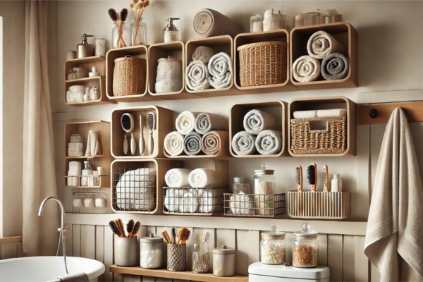 Storage That Blends With Style Put On Floating Shelves In Bathroom