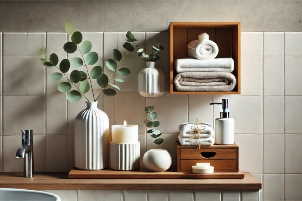 Play With Height And Texture Style Bathroom Shelves