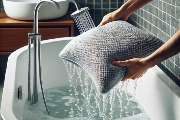 Remove The Pillow And Rinse Off Loose Debris