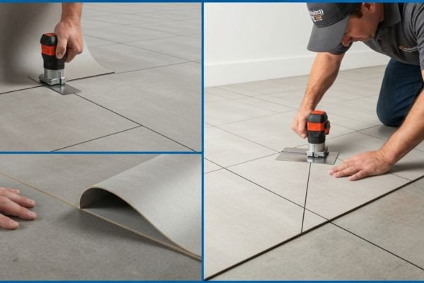 Mastering Straight Cuts on How to Install Peel and Stick Vinyl Flooring on Concrete