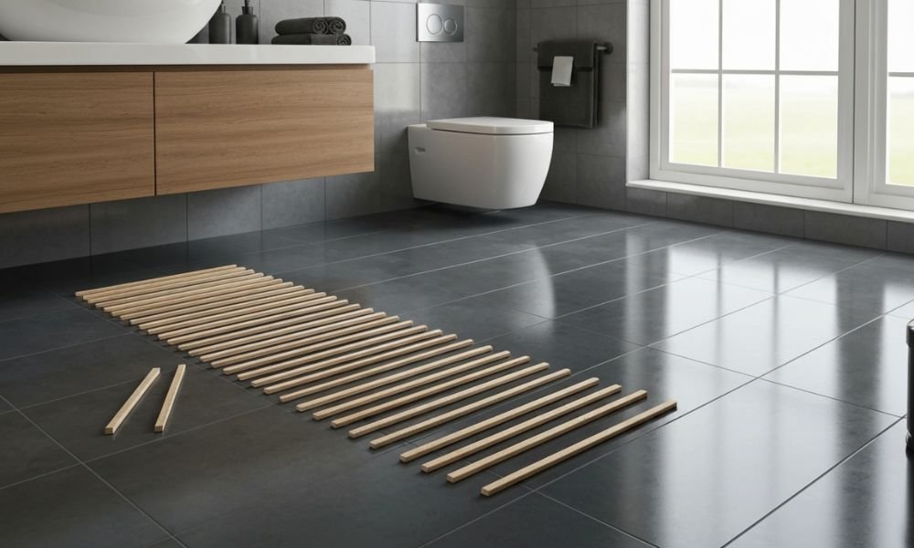 how to lay stick on floor tiles in bathroom