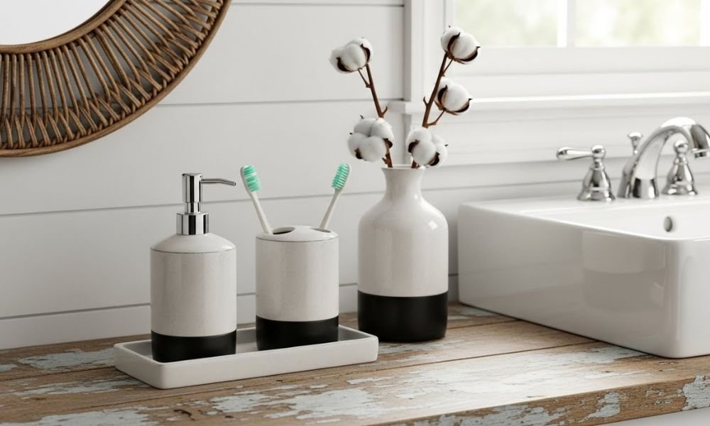 modern farmhouse bathroom accessories set